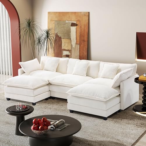113.4" U-Shaped Modular Sofa with Ottoman and Pillows