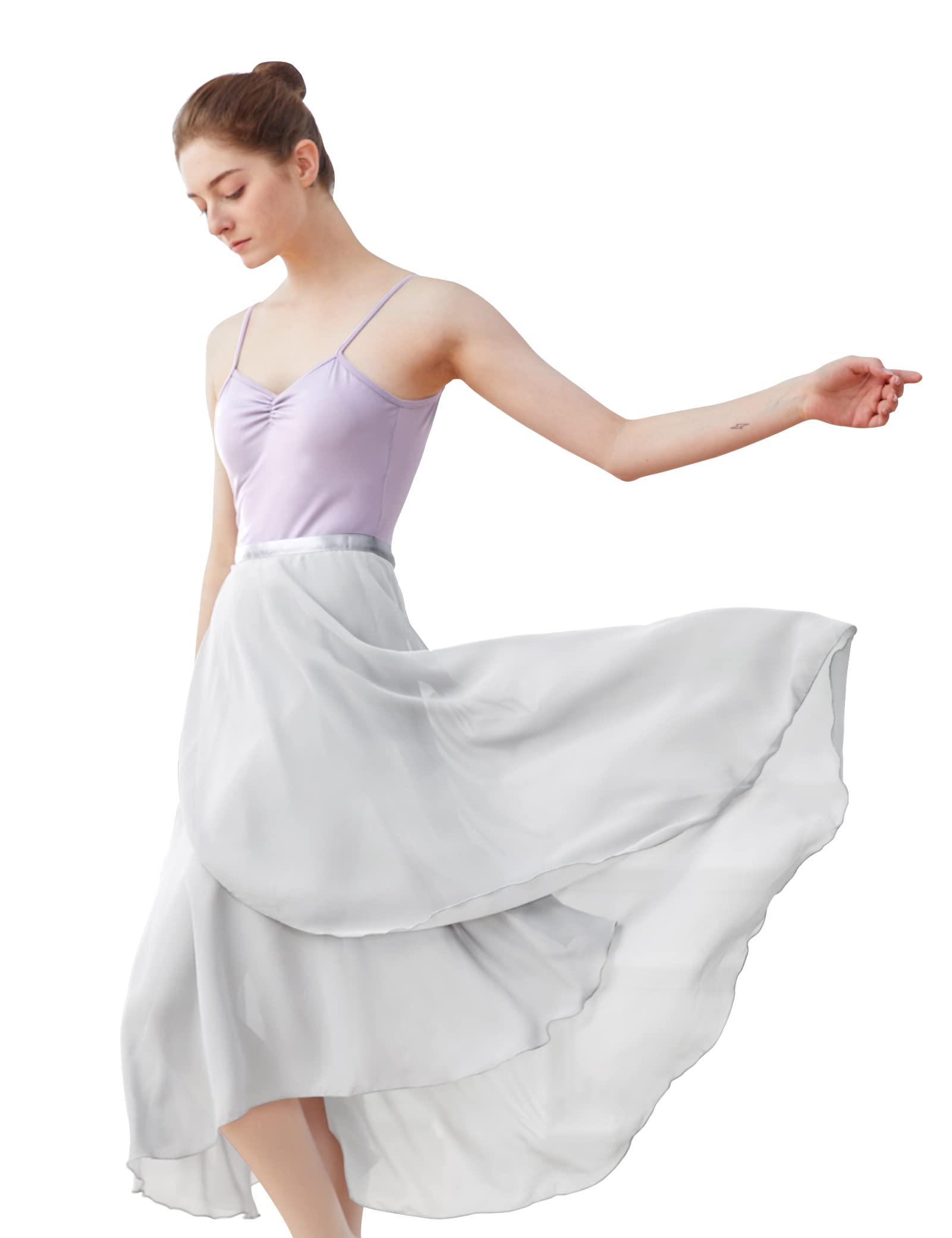 Phoeswan Dance Skirts for Women, Long Chiffon Ballet Skirt, Women's Dance Wrap Skirt with Tie, Light Grey, M