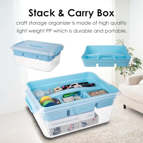 Image of 20 QT Plastic Storage Box with Removable Tray, Portable Craft Organizers and Storage Bins with Lid, Clear Art Storage Container for Organizing Sewing, Crayon, Tool, Playdoh (Blue)