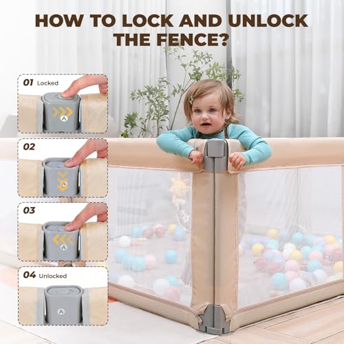 Image of Dripex Baby Playpen, 71 inchx69 inch Extra Large Play Pen for Babie, Beige | Foldable, Variable Shape, 8 Removable & Assemblable Panels, Breathable Visible Mesh, Indoor /Outdoor Use