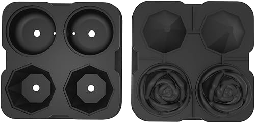 Miniatura 6 de HANCELANT - Bandeja para cubitos de hielo, moldes para cubitos de hielo de 2.5 pulgadas, rosa de silicona de 2 cavidades y 2 bolas de hielo de