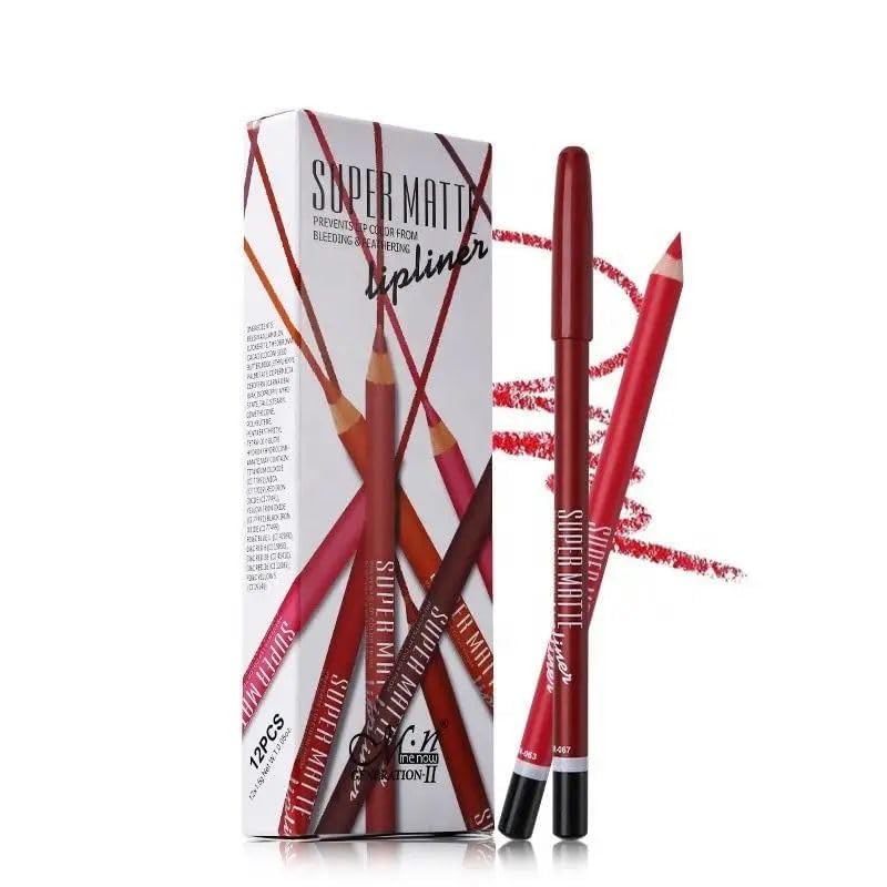 Molly Minx Super Matte Lip Liner Set, 12 Colors, Long-Lasting Matte Finish Lipliner Pencil Waterproof, Nude Lip Liner, Professional Multicolored Lipliner for Womens and Girls