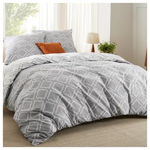 BEDSURE Bettwäsche 200x200 Mikrofaser 3teilig - Bettwäsche-Sets 200 x 200 Winter Bettbezug mit 2 80x80 cm Kissenbezüge, Gitter grau für Doppelbett mit Reißverschluss