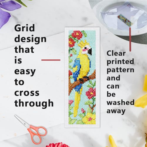 Image of INFUNLY 6PCS Parrot Cross Stitch Bookmark Kits 3x8.5inch Bookmark Making Kit for Beginners Birds DIY Stamped Embroidery Bookmarks with Instruction for Book Lovers Reader Writers