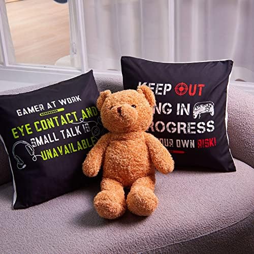 4 Pieces Gaming Cushion Cover Video Game Themed Pillowcase Gamer Throw Pillow Covers for Gaming Fan Funny Gaming Pillow Case for Home Office Car Sofa Bedroom Present, 45 x 45 cm