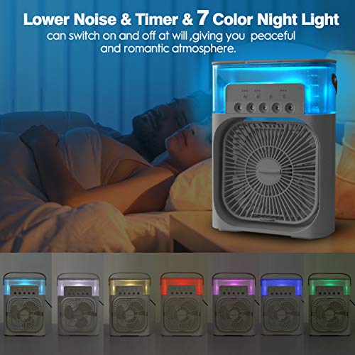 AILUKI Mini-airconditioner, 3-in-1 USB-verdampingsluchtkoeler, persoonlijke luchtbevochtiger met 7 kleuren led-licht… - Image 7