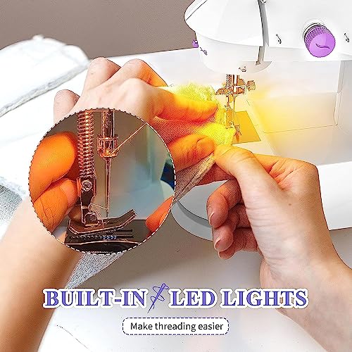 Image of CHILLAXPLUS mini sewing machine, stitching machine for home, portable sewing machine, electric sewing machine with table set,White