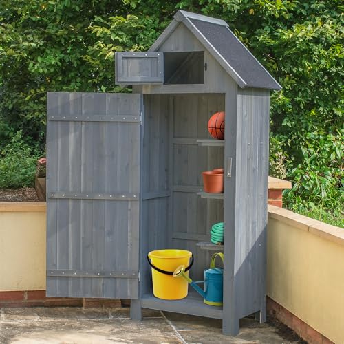 KCT Apex Garden Storage Cupboard Shed in Grey Wood Stain Wooden Tool Cabinet