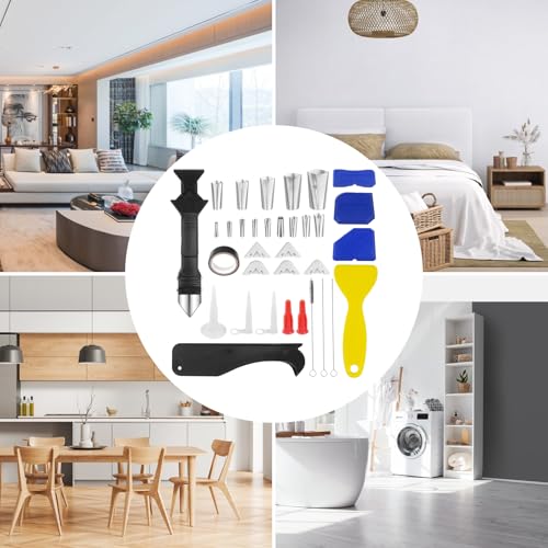 Ghazpmuk Silikonentferner Werkzeug Set (34 Stück), 5 in 1 Fugenwerkzeug, Fugenglätter Silikon Abzieher, Fugenkratzer, Silikonabdichtungswerkzeug, für Küche Bad Boden Fenster Abdichtung