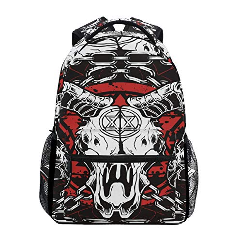 Devil Skull Baphomet Satanic Pentagram Backpacks School Book Bag Travel Hiking Camping Daypack
