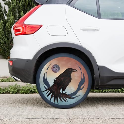 Image of Spare Tire Cover for RV Trailer, Crow Pattern Tire Covers Universal Fit for Travel Trailer Camper Jeep RV SUV Truck Waterproof Wheel Cover (15 inch for Diameter 27 inch - 29 inch)