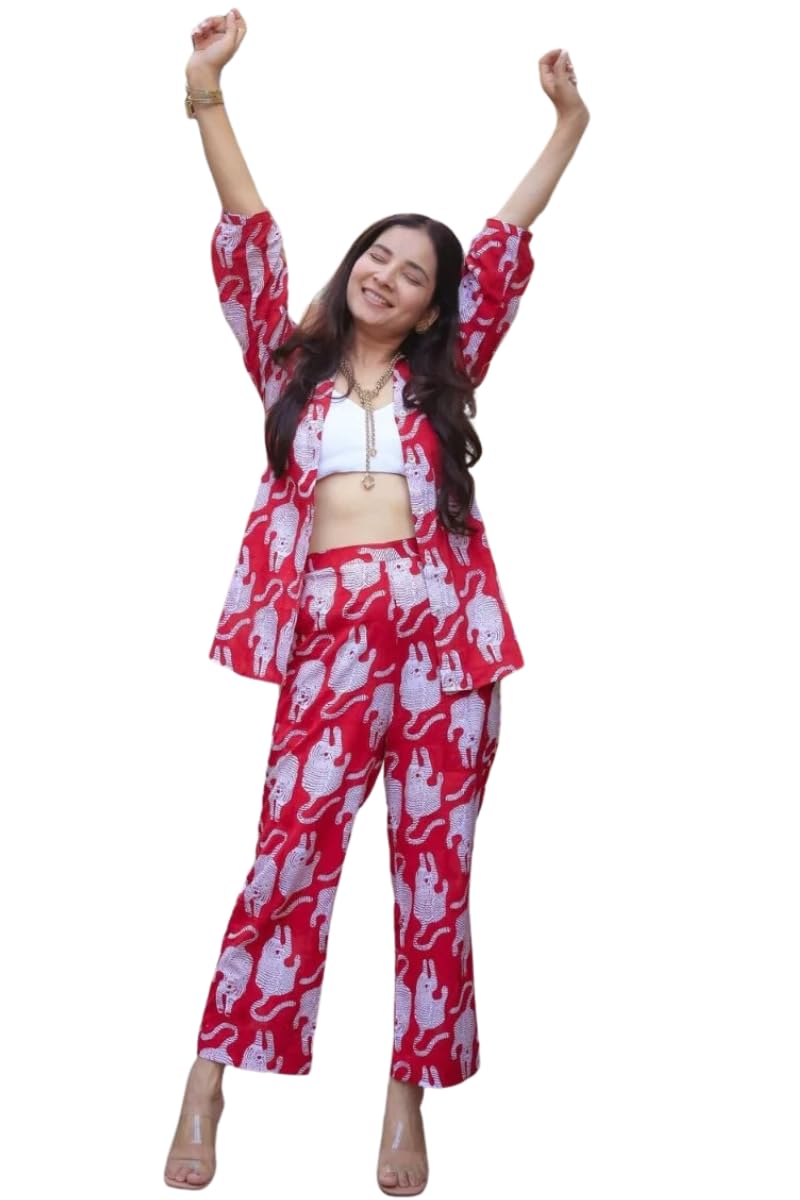 Dhruvi Trendz Womens Rayon Co-Ord Set Regular Fit Casual (Dt-W1783&Tr842_Red_S)