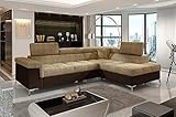 Fabrication de qualité VENESETTI Canapé d\'angle Convertible - ERMAN - en Tissu et Simili 5 Places, Marron et Chocolat, Angle Droit (vu de Face)