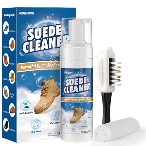 GLOWPOINT Suede Cleaner for Shoe, Nubuck & Suede Shoe Cleaning Kit with Brush & Towel, Removes Stain for Suede, Leather, Boots & More 200ml