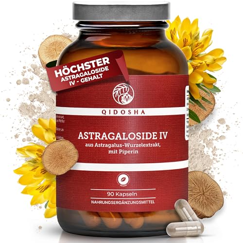 QIDOSHA Astragaloside IV aus Astragalus-Wurzelextrakt plus Piperin höchster Astragalosid IV Gehalt 90 Kapseln im Apothekerglas deutsche Fertigung jede Charge laborgeprüft