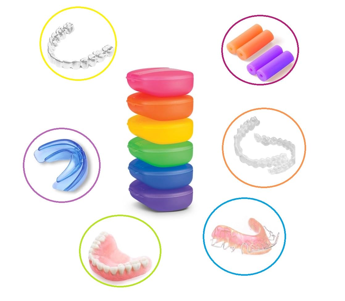 AmeriCan Goods Tropical Color Retainer Box Denture Bath Mouth Guard Case Air Vent Holes Orthodontic Storage Container Multicolor Boxes (12)