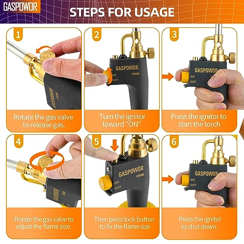 High Intensity Propane Torch Head Fuel by Propane,MAPP,MAP PRO,Turbo Torch Kit,Welding Torch,Trigger Start Mapp Gas Torch Kit with Igniter,Propane torch,Blow Torch(CSA Certified, Fuel Not Included) - Thumbnail 5