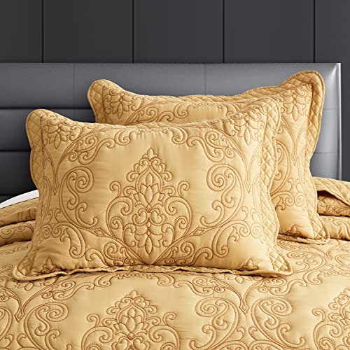 Image of CHIXIN Microfiber King Pillow Shams Set of 2 - Decorative Quilted Pillow Covers - Honey-Gold - Size (20 inch x 36 inch)