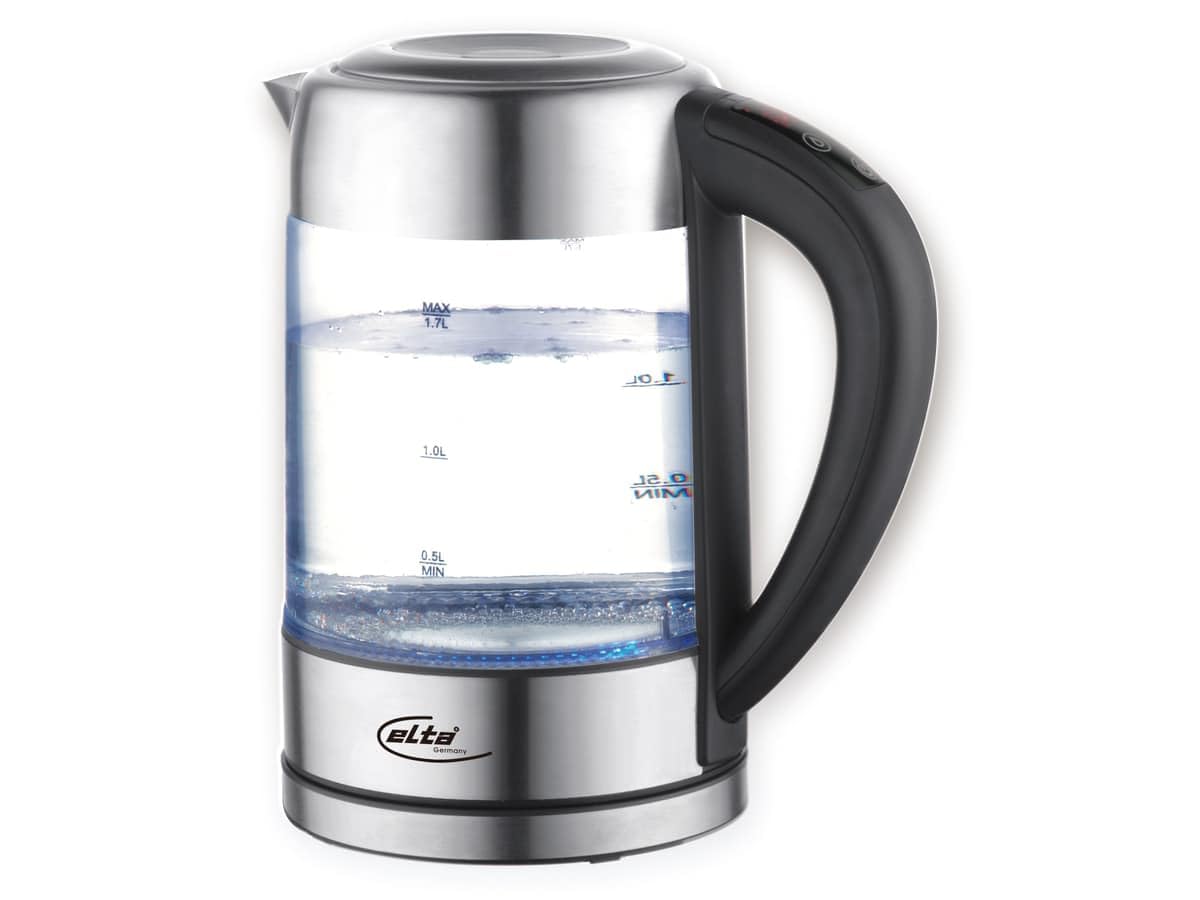 ELTA Hervidor de agua GWK-2200.4T, cristal, 1,7 L, 2200 W, control de temperatura