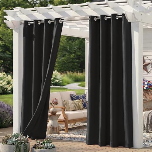 Sunshelf Set of 4 Outdoor Curtains for Patio Waterproof Breathable Grommet Panels for Porch Pergola & Gazebo Light Filtering Weatherproof 54W x 84L Inches Black