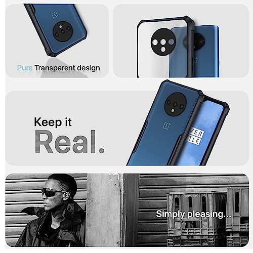 Image of Pikkme OnePlus 7T Back Cover | Crystal Clear Transparent Back | Ultra Hybrid | Full Camera Protection | Raised Edge | Bumper Back Case (Black)
