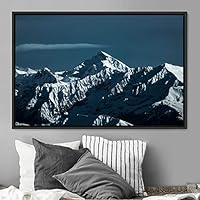 Framed Canvas Wall Art Snow Mountain Cool Expressive Farmhouse/Country Landscape Mountain Top Multicolor Photography Portrait Realism - 16x24 inches