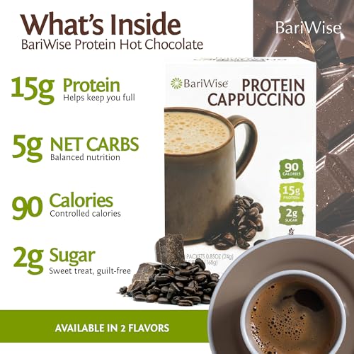 Image of BariWise Protein Hot Cappuccino Mix, Protein Coffee, 7ct (Original Flavor) | 15g Protein, 90 Calories, Low Sugar, 5g Net Carbs, Keto Friendly, Gluten Free, Instant Cappuccino Mix, Bariatric Must-Haves