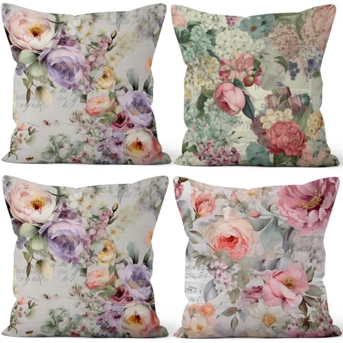 Vie Savaran Colorful Floral Throw Pillow Covers 20''x20'' Set of