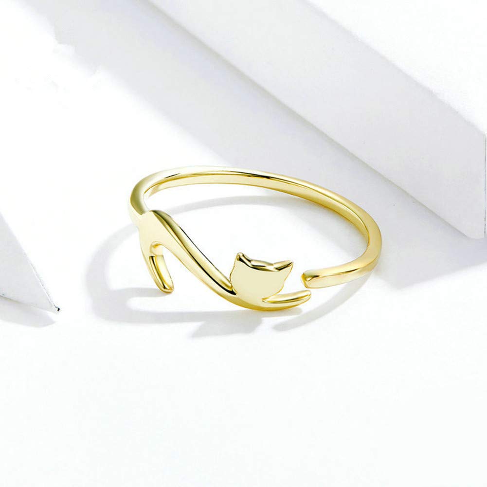 Ategazza Anello Gatto da donna in argento 925 Carino Aperto Regolabile ga01
