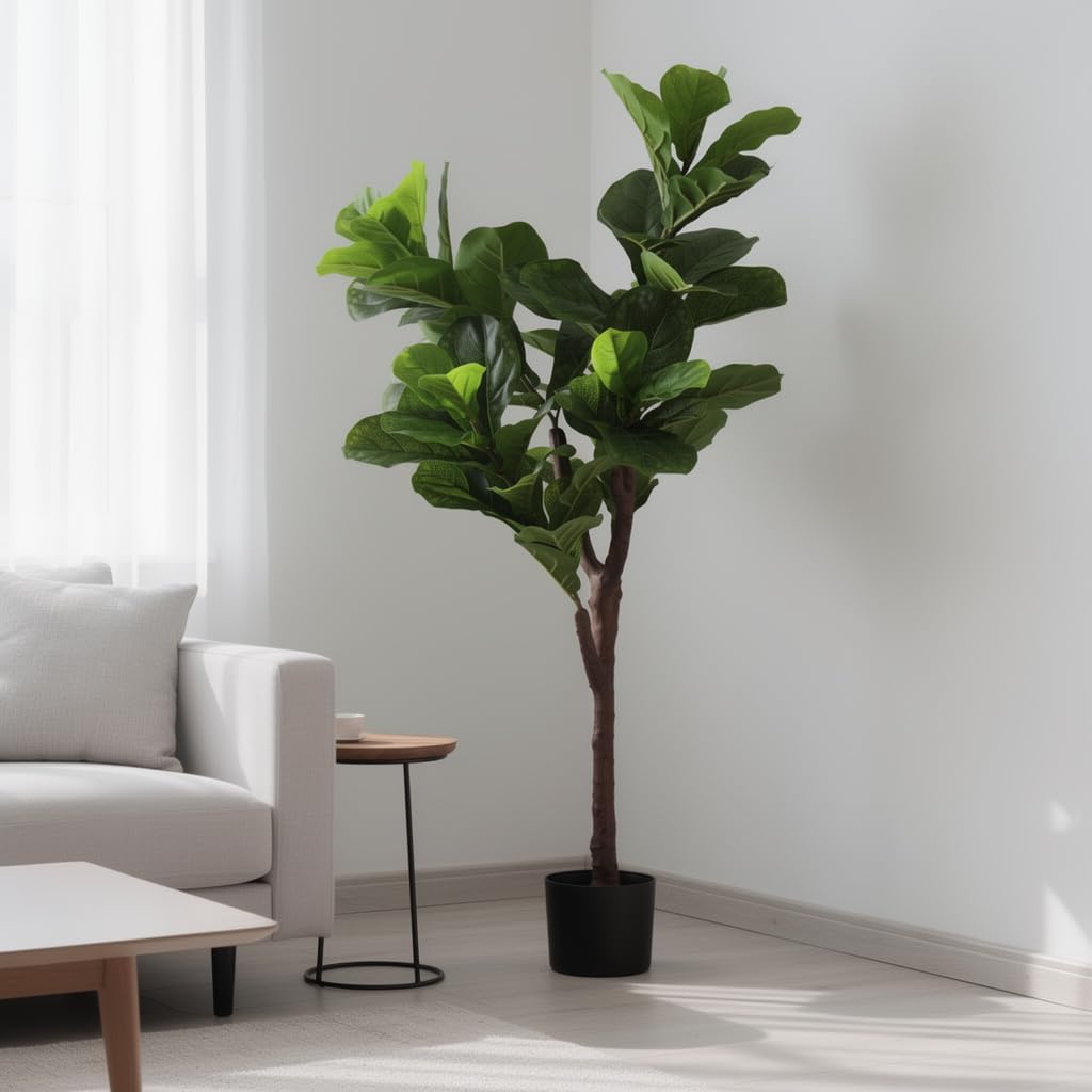 Pianta Artificiale Ficus Lyrata Alta 125 cm, Pianta Decorativa in PE Realistica per Soggiorno Ingresso Sala da Pranzo, Accessorio Verde Senza Cura
