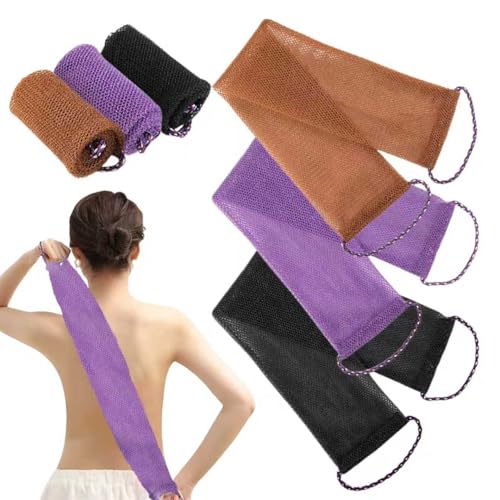 CUVZORA 3 esponjas de malla africana, esponja de nailon exfoliante para espalda con cuerda de mano, reutilizable, esponja de ducha para hombres y mujeres, esponja de luffa para el cuidado personal y