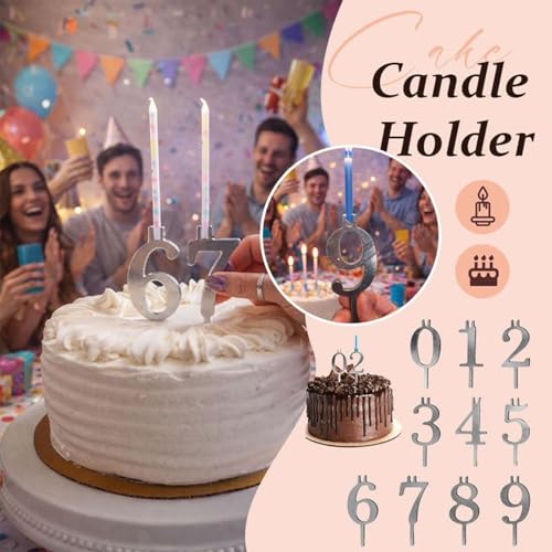 Birthday Cake Candle Holders | 3.15 Inches Reusable Topper Decorations 10 Pieces | Number Birthday Candle Holder Set - For Family Students Adults Men Women Bakers Party Holiday Home Indoor – Image 6