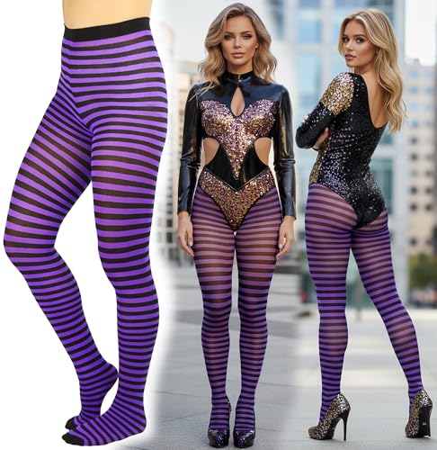 Image of ToBeInStyle Women's Thin Horizontal Stripe Opaque Tights Pantyhose - Regular or Plus