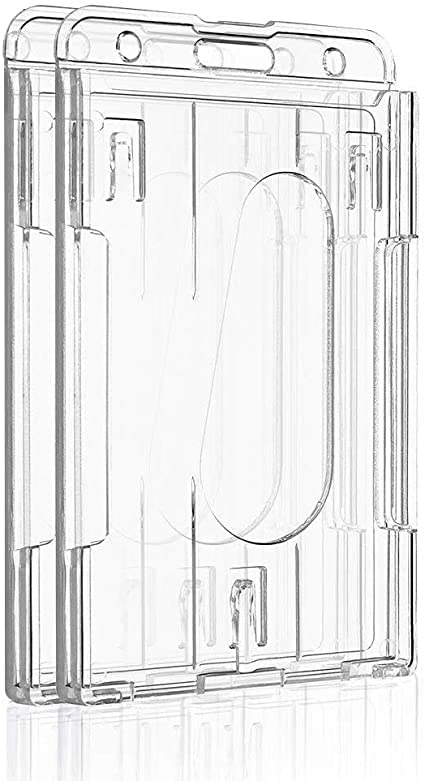 Lazybeee Vertical Card Badge Holder Transparent Plastic ID Card Protector with Thumb Slot, (5)