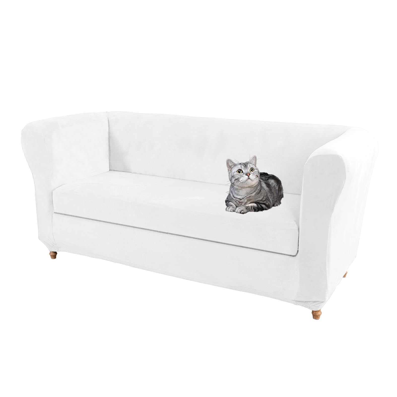SYLC Velvet Stretch Chesterfield Sofa Cover Couch Cover with Seat Cushion Cover Furniture Protector for Curved Settee Fitted Vintage (Ivory,Loveseat+1 pc Large 2-Seat)