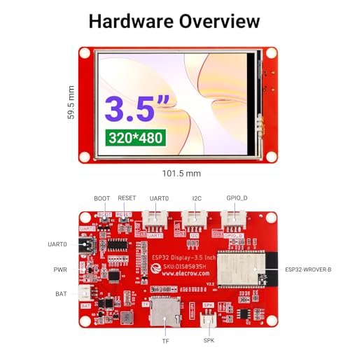 Image of ELECROW ESP32 Display 480x320, 3.5 Inch HMI Touch Screen SPI TFT LCD Touchscreen with Acrylic Case, 32-Bit LX6 Dual-Core Processor, Up to 240MHz, Compatible with Arduino, LVGL, PlatformIO, MicroPython