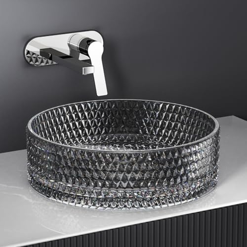 EMKE Lavabo para montar en cristal, Lavamanos redondo, 360 x