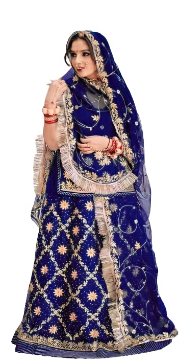 Image of Women's Embroidered Vichitra Silk Ethnic wear Semi-stitched Lehenga Choli With Dupatta Set (S-THG 415279)