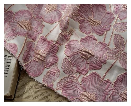 Tissu jacquard en soie dorée rose style rétro pour robe 45x145 cm