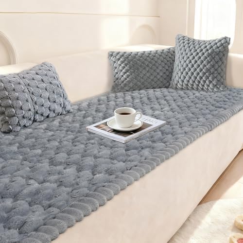 Cekene Turtle Velvet Couch Covers Washable Non-Slip Couch Cushion Covers Fuzzy Sofa Cover for Dogs (Grey,27.6