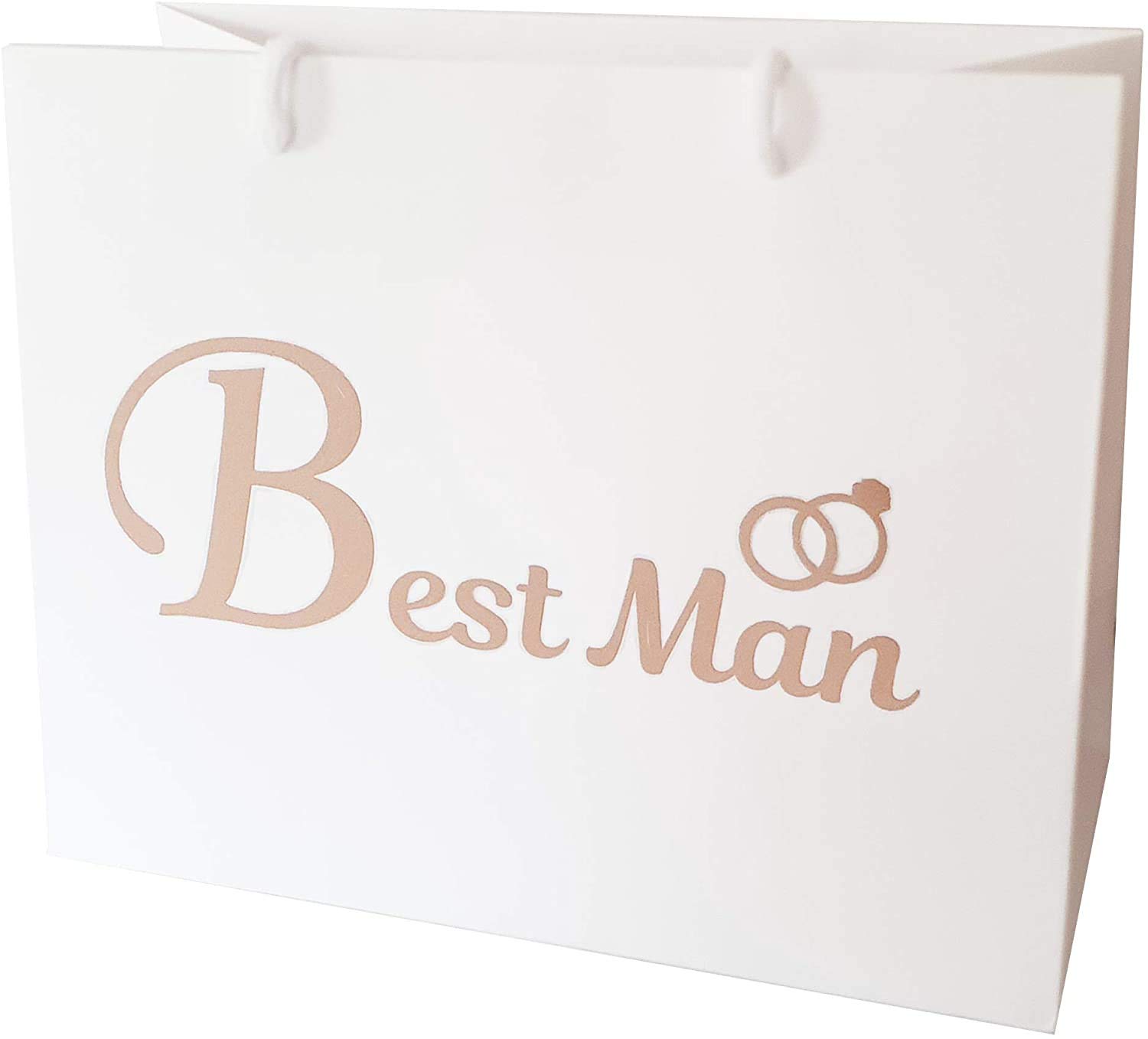 Large Wedding Gift Bags - White and Copper Gold Gift Bag with Rope Handles and Tissue Paper - Favours (Best Man)