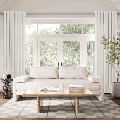 Image of Nanspring Neutral Linen Curtains 102 Inches Long Extra Long for Living Room Grommet Sunlight Filtering Minimalist Room Curtain Privacy Aesthetic Modern Elegant Boho 2 Panel Sheer Window Drapes 52x102