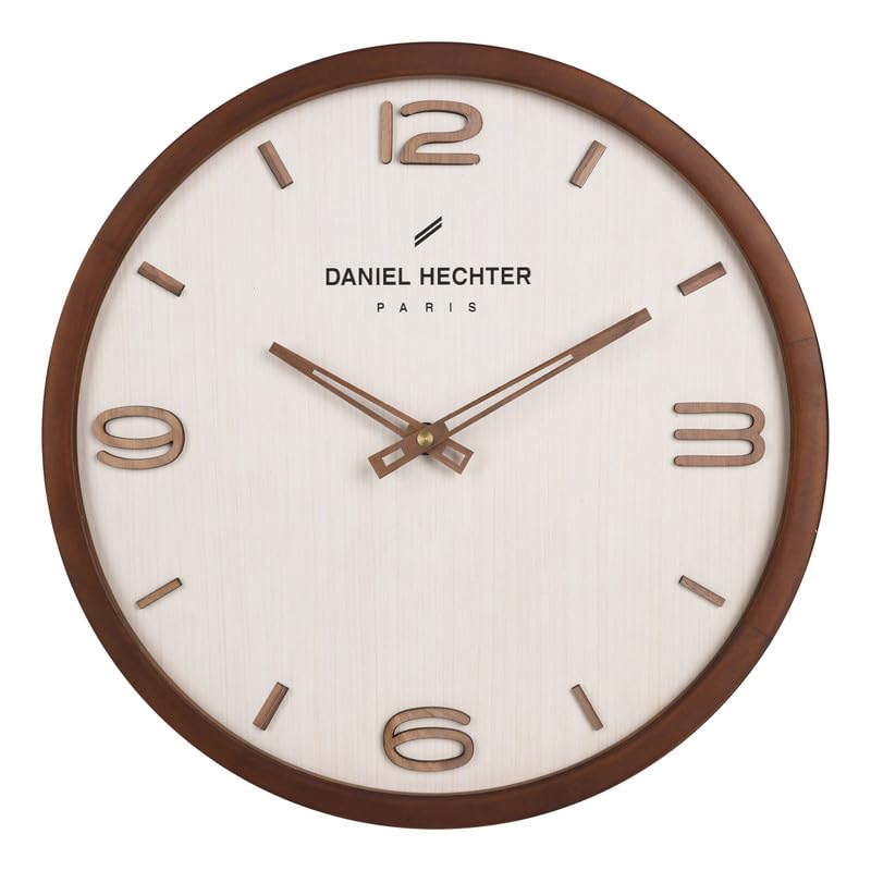 Daniel Hechter Paris Vienne Collection Wall Clock, Silent Sweep Non-Ticking,13 Inch(32.5 m) HD Glass Wood-Grain Dial, Brown Wooden Frame,3D Numbers, Decorative Clock for Home & Office - DHCL1005-image-38