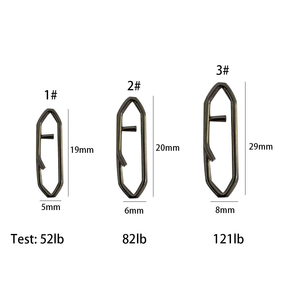 Lonkiktik 50pcs Black Stainless Steel Power Clips 52lb/82lb/121lb Fishing Speed Clips Fast Snaps Clip for Freshwater Saltwater Kayak Drifting Fishing (Black, 52lb-50pcs)