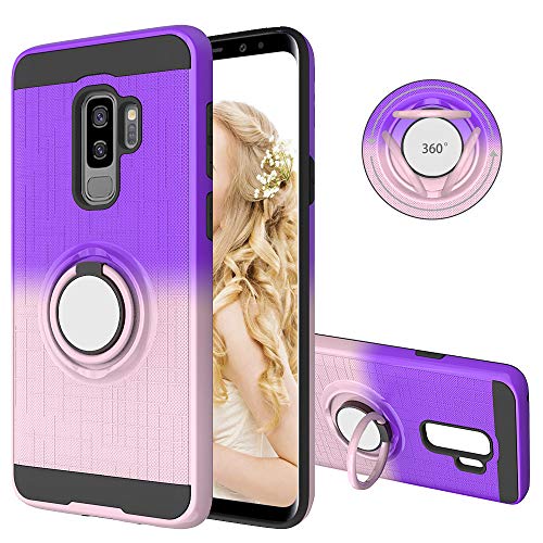 FAWUMAN Custodia per Samsung Galaxy S9+ / S9 Plus,Supporto di Anello Rotante di 360,TPU + PC Shell,Compatibile con Supporto Magnetico per Auto(Viola-Oro Rosa)