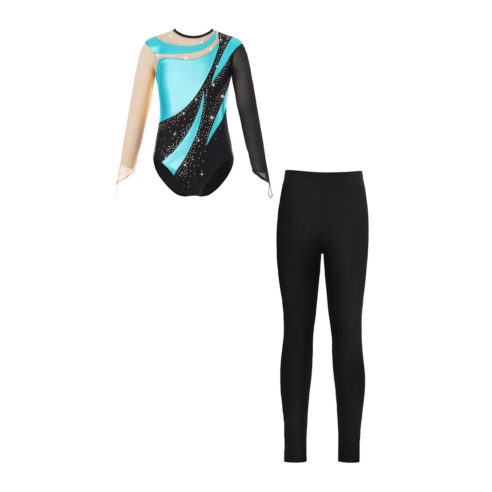 Maillot NiñA Mono de gimnasia de manga larga con polainas, conjuntos de ropa de baile de leotardos de ballet, mono de patinaje con diamantes de imitación for niñas