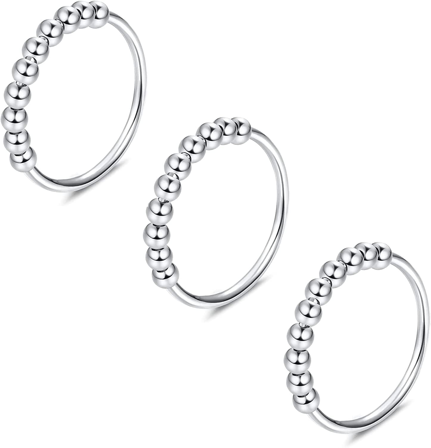 LOLIAS 3 PIEZAS Anillos Giratorios de Ansiedad Con Anillos de Banda de Cuentas Juego de Anillos Fidget Para Ansiedad Anillos Apilables Finos Para Mujeres