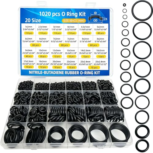 1020 Pcs O Ring Assortment Kit, Nitrile Rubber O Rings Kit for Auto Repair