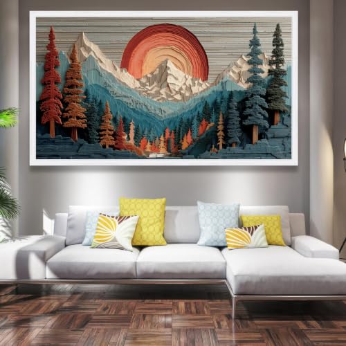 Toile rustique montagne pour mur vide solution déco tableau coucher de soleil - 4