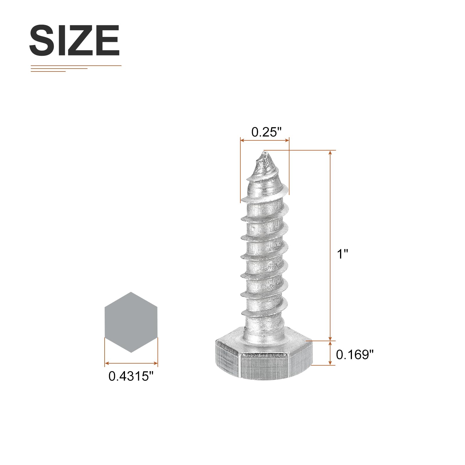 DTGN 1/4" x 1" Hex Lag Bolts, 20 Pack, for Woodworking Furniture - Image 2